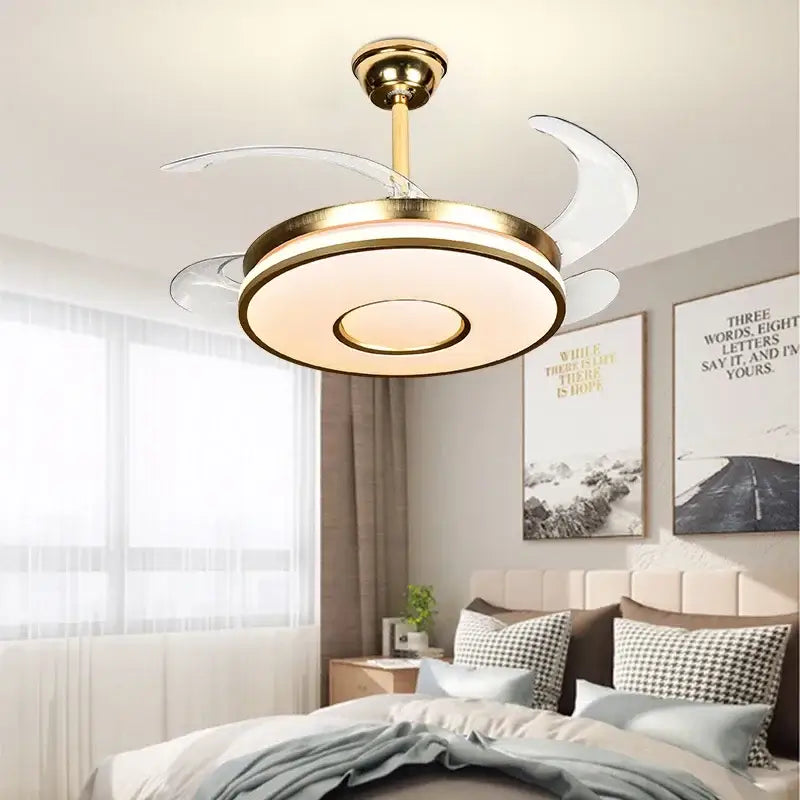 Modern invisible gold ceiling fan with light for living room