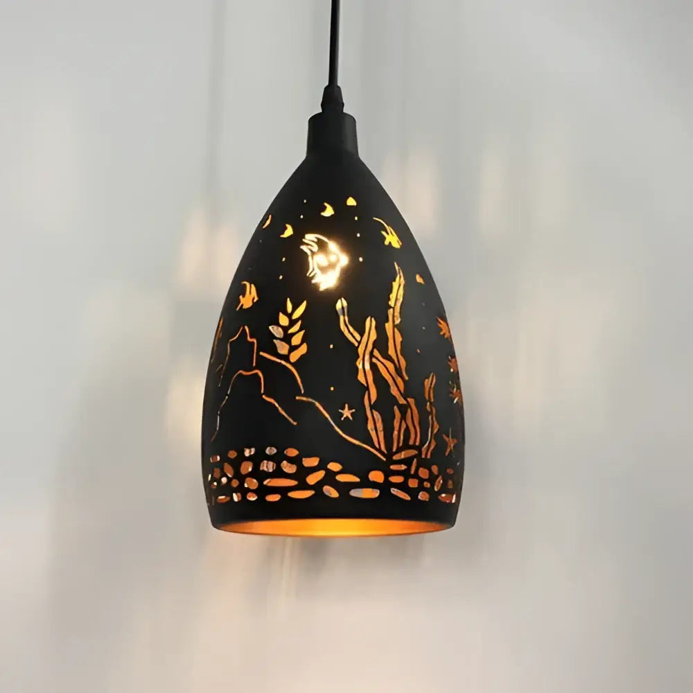 Modern iron cage pendant light – dining room patterned black lamp