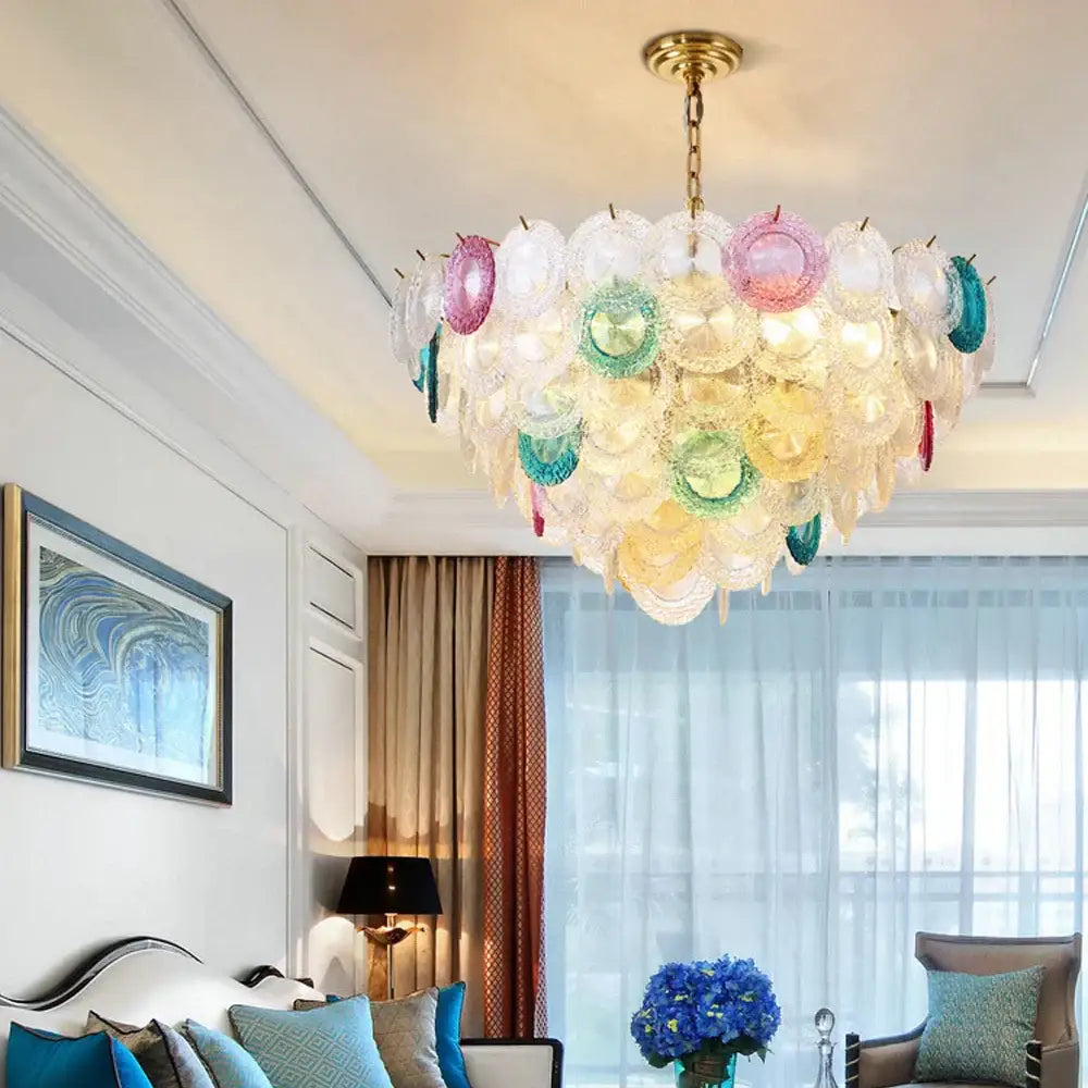 Modern iron glass colorized chandelier gold foyer lighting