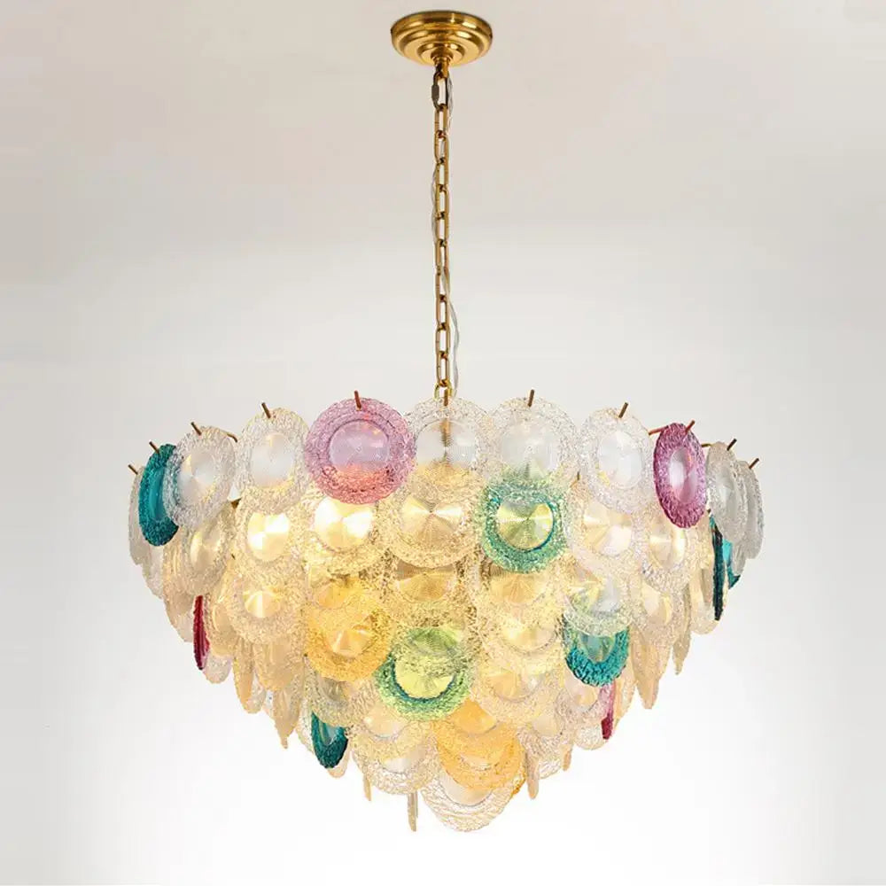 Modern iron glass colorized chandelier gold foyer lighting