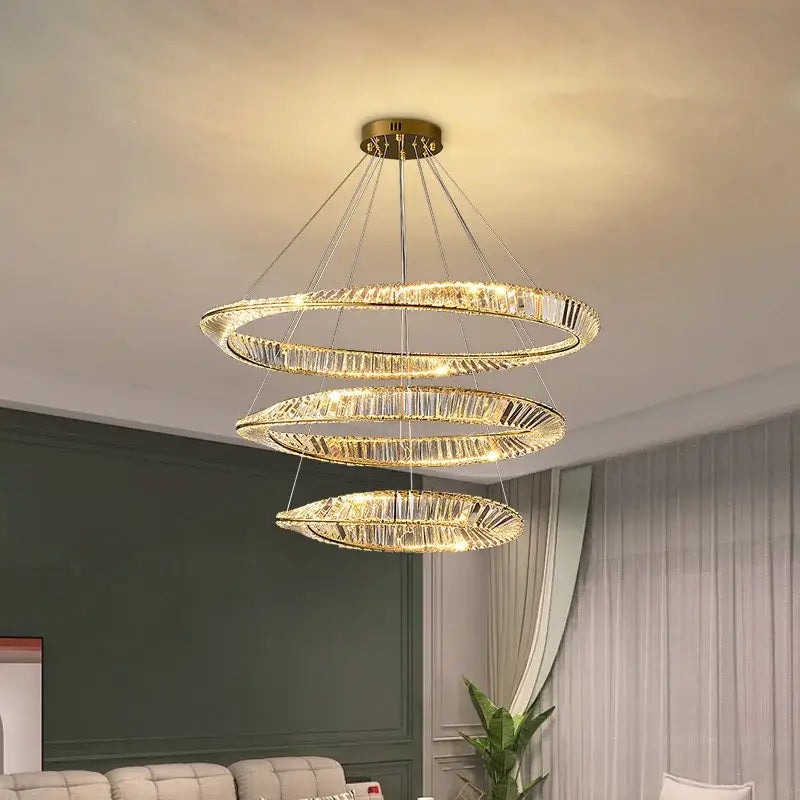 Modern irregular gold steel pendant light dining room dimmable crystal