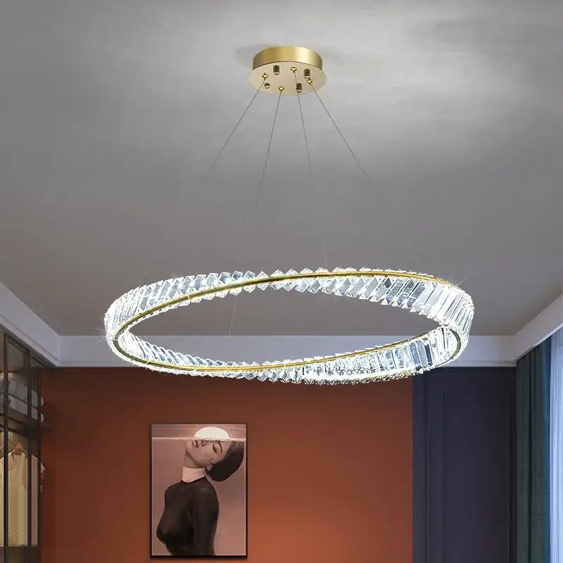 Modern irregular gold steel pendant light dining room dimmable crystal
