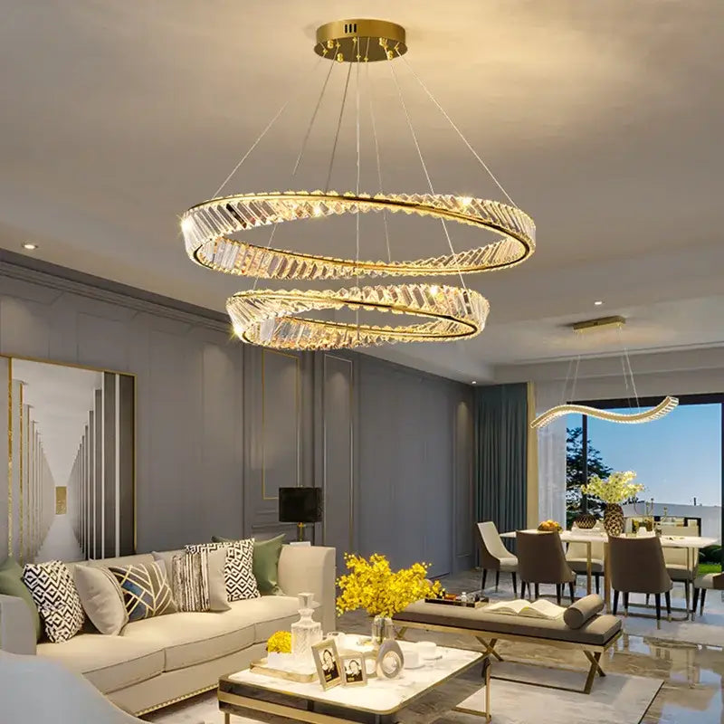 Modern irregular gold steel pendant light dining room dimmable crystal