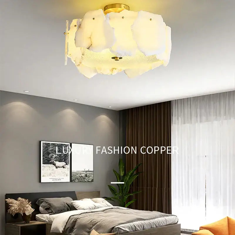 Modern ivory white marble led ceiling light living room fixture