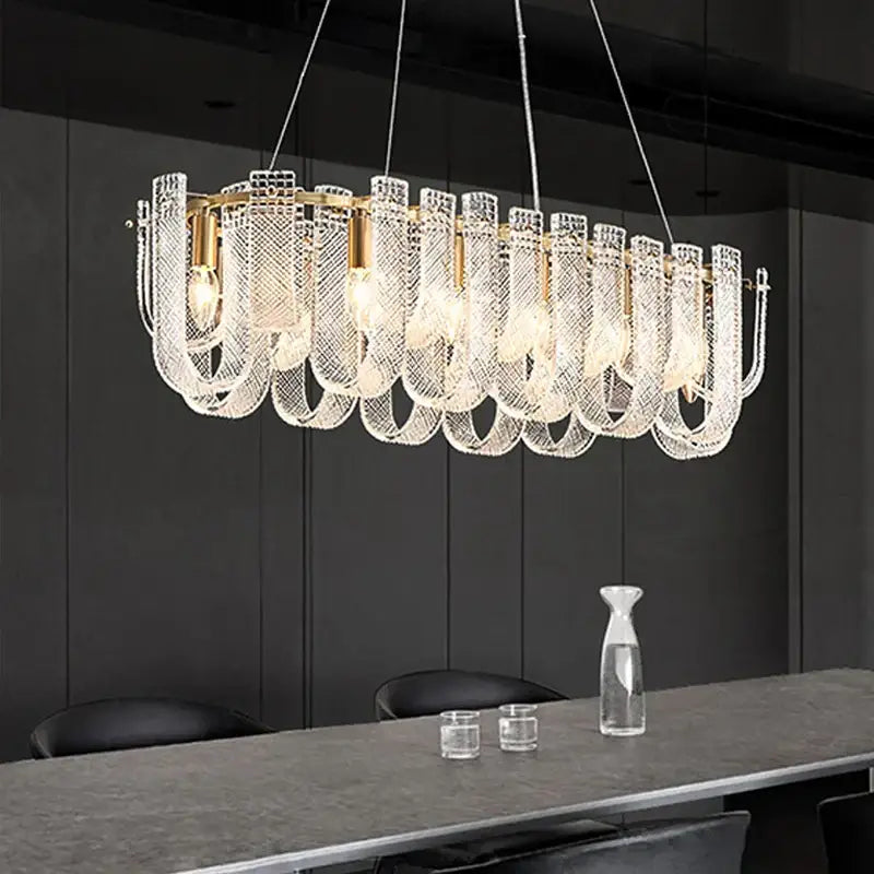 Modern layered clear glass and gold ceiling chandelier living room