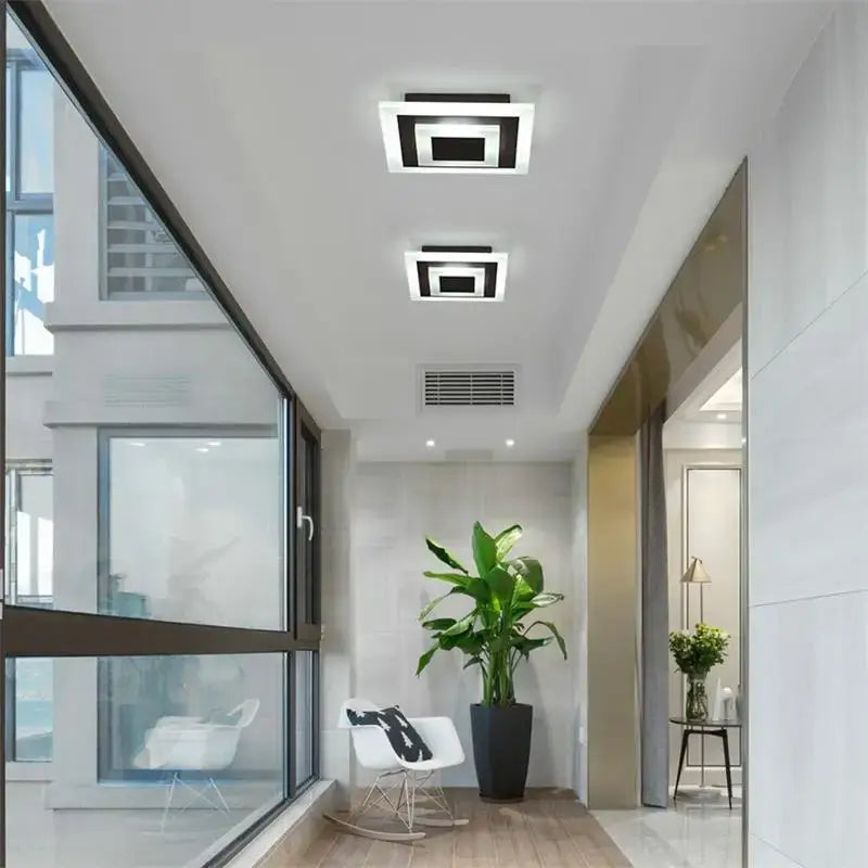 Modern layered geometric led ceiling light living room black trim