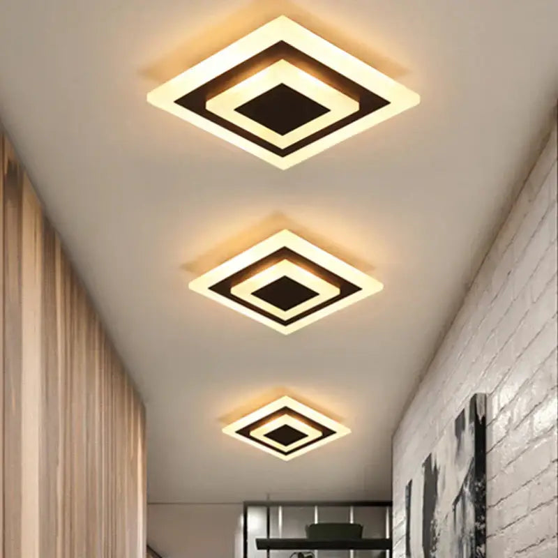Modern layered geometric led ceiling light living room black trim