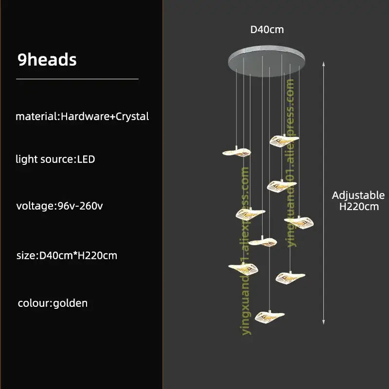 Modern leaf crystal glass staircase chandelier living room light
