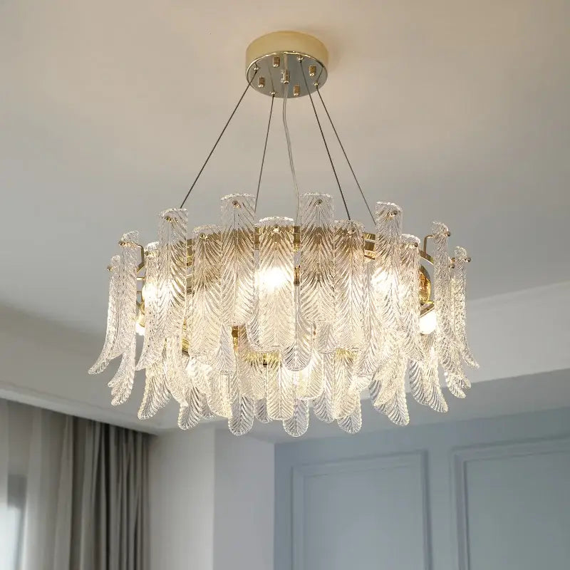 Modern leaf textured glass crystal led ceiling lamp living room