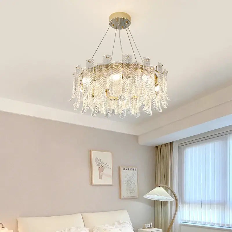 Modern leaf textured glass crystal led ceiling lamp living room