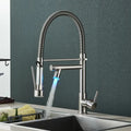 Modern led chrome dual nozzle kitchen faucet with spring design