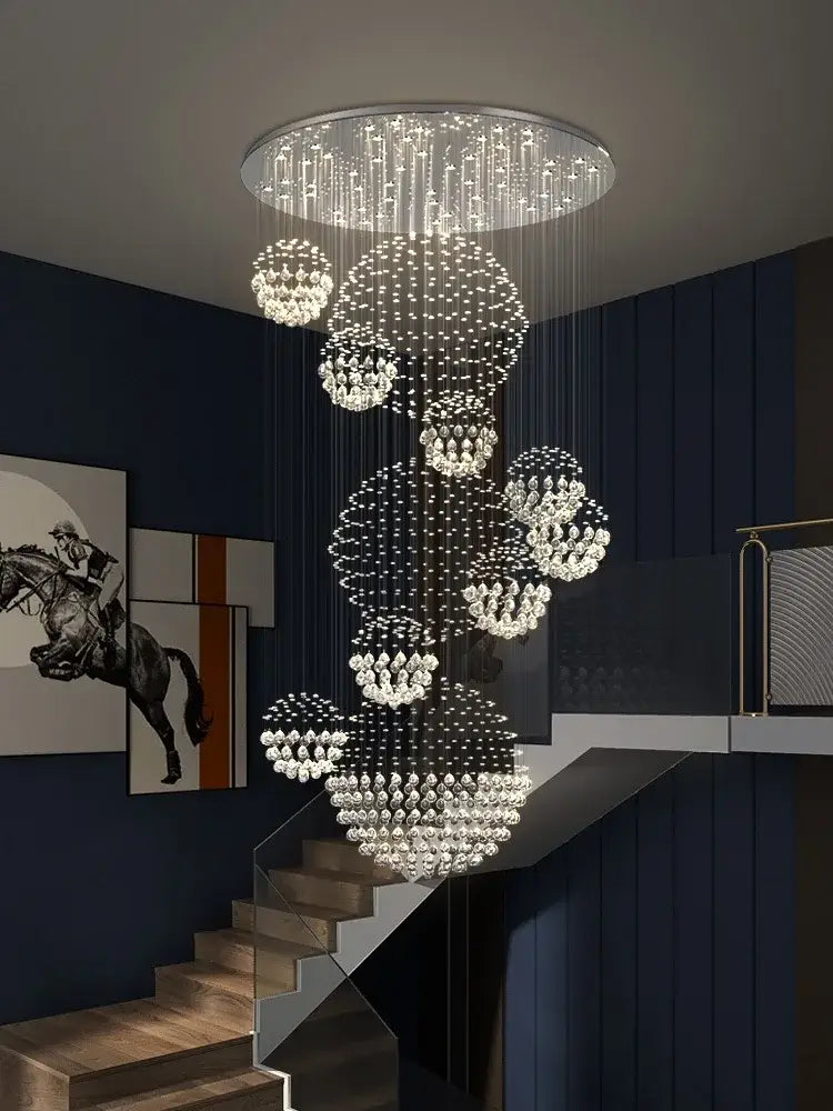 Modern led spiral crystal ball chandelier staircase pendant light
