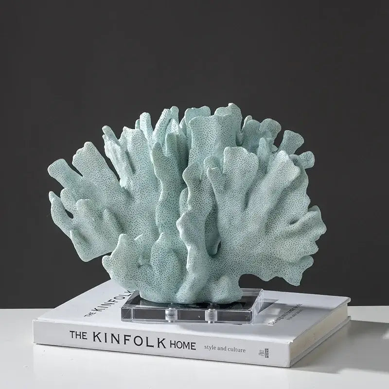 Modern light blue coral resin sculpture living room ornament