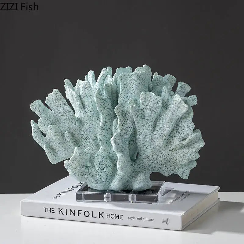 Modern light blue coral resin statue living room decoration