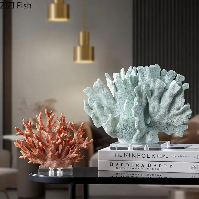Modern light blue coral resin statue living room decoration