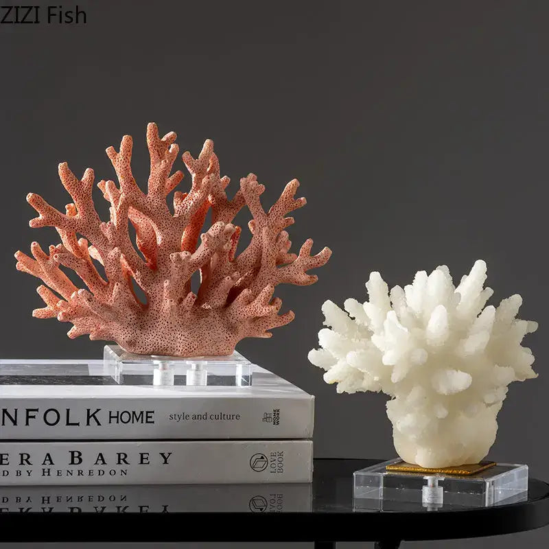 Modern light blue coral resin statue living room decoration