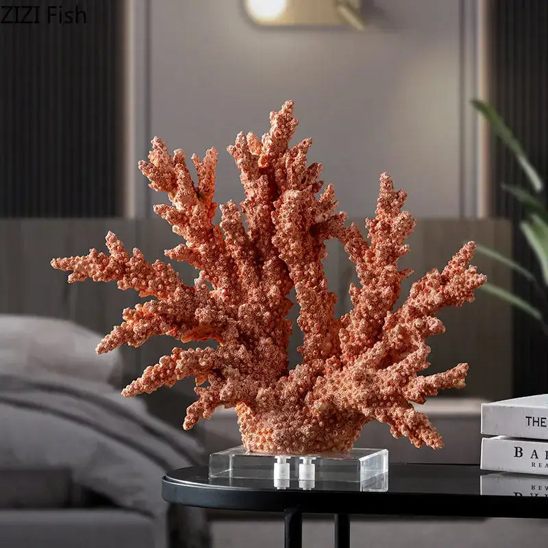 Modern light blue coral resin statue living room decoration