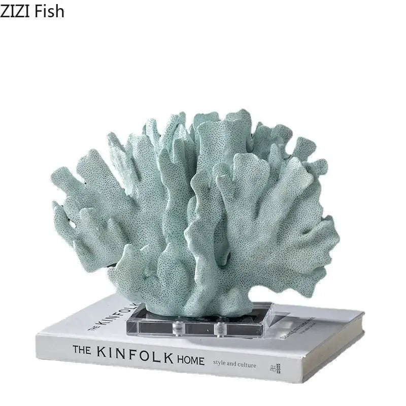 Modern light blue coral resin statue living room decoration