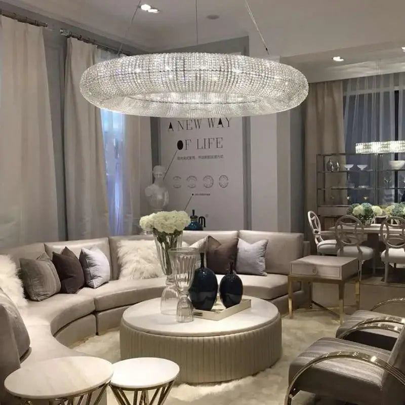 Modern luxury crystal circle chandelier living room pendant light