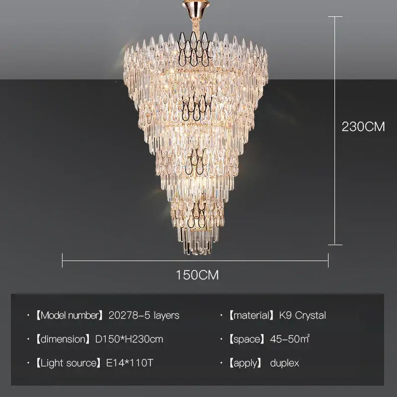 Modern luxury crystal led chandelier stairway villa light