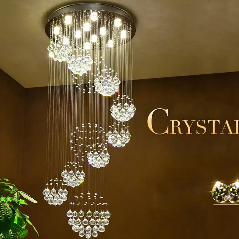 Modern luxury crystal staircase chandelier – living room pendant light