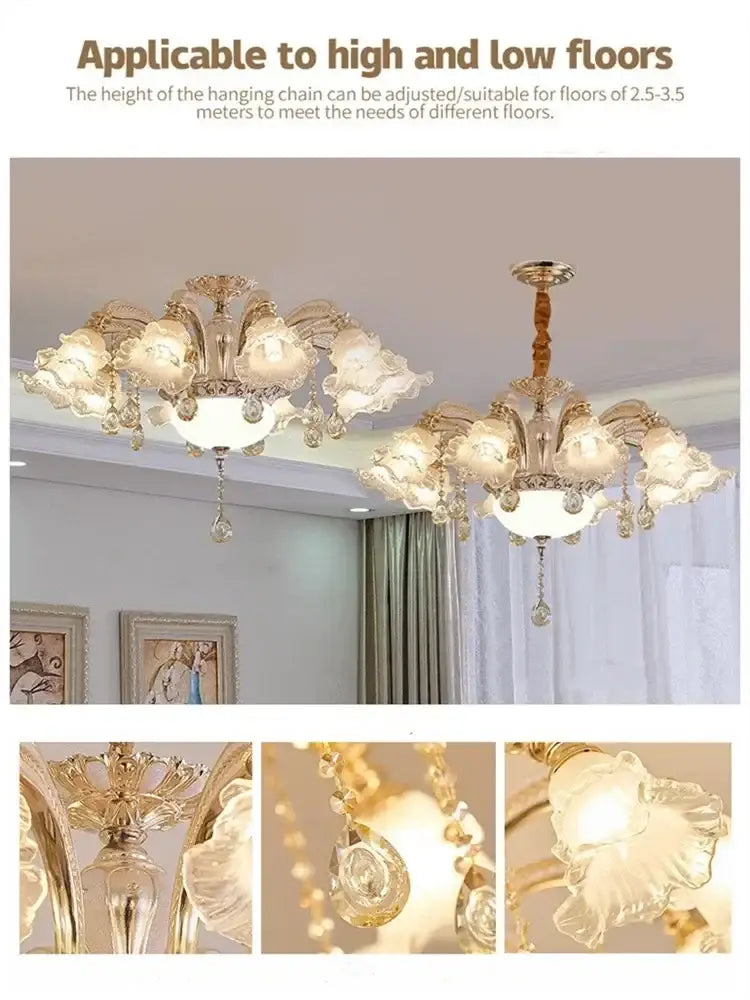 Modern luxury gold crystal ceiling chandelier living room flower light