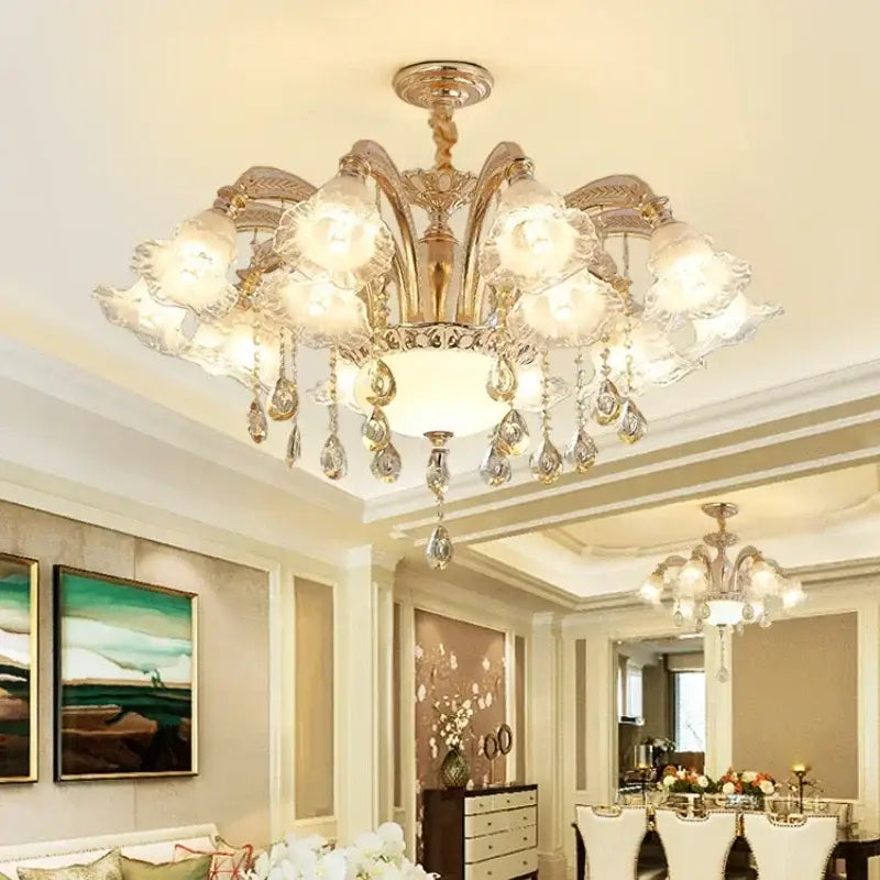 Modern luxury gold crystal ceiling chandelier living room flower light