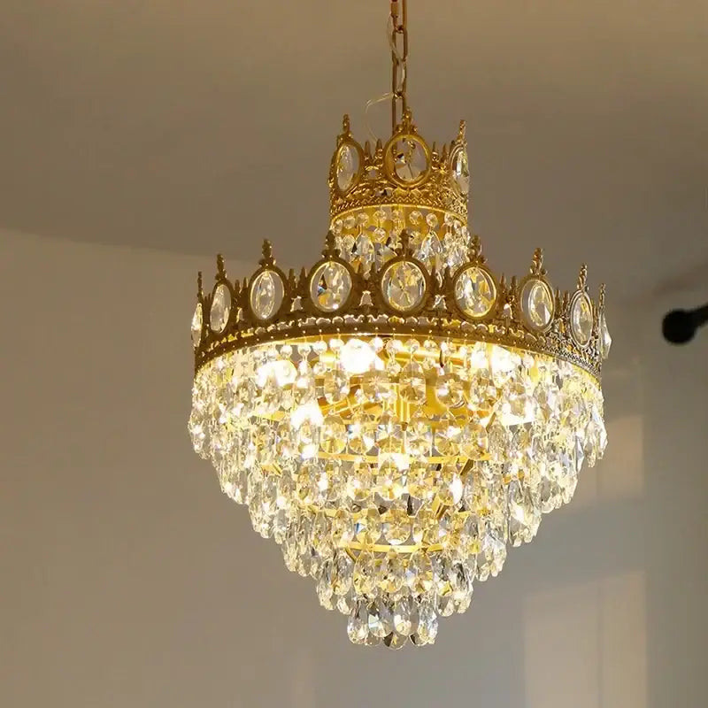 Modern luxury gold crystal crown chandelier living room light