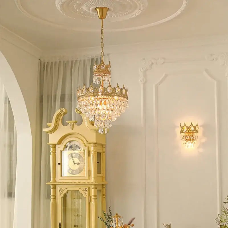Modern luxury gold crystal crown chandelier living room light