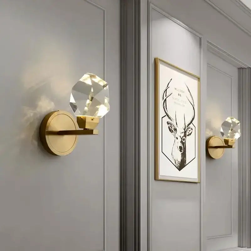 Modern luxury gold crystal led wall sconce bedroom light fixture