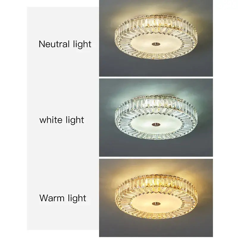 Modern luxury gold crystal round ceiling lamp living room lighting