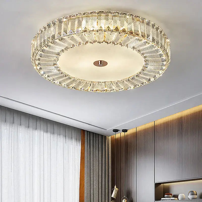 Modern luxury gold crystal round ceiling lamp living room lighting