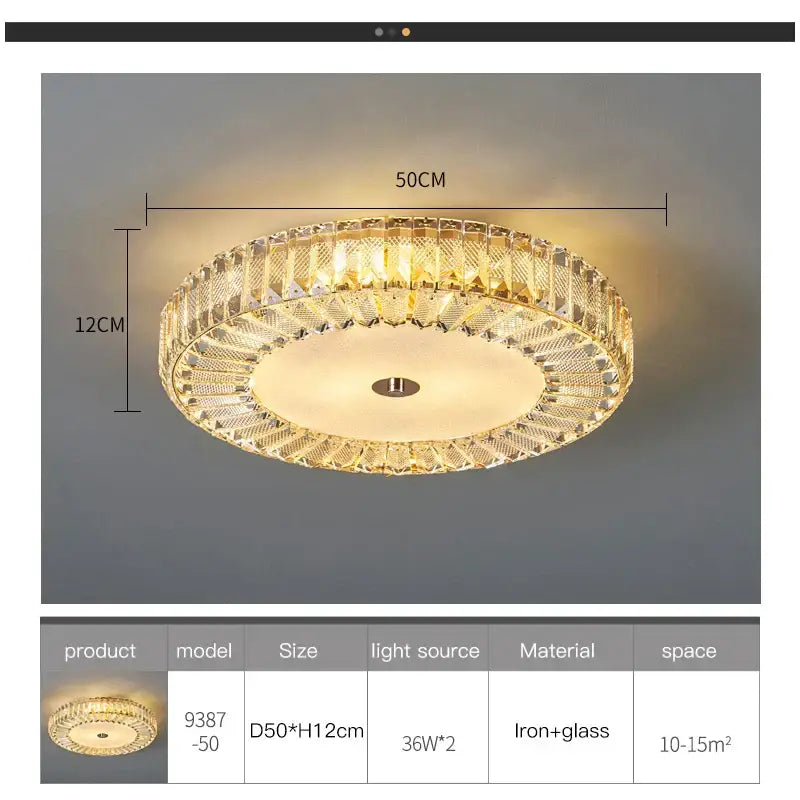Modern luxury gold crystal round ceiling lamp living room lighting
