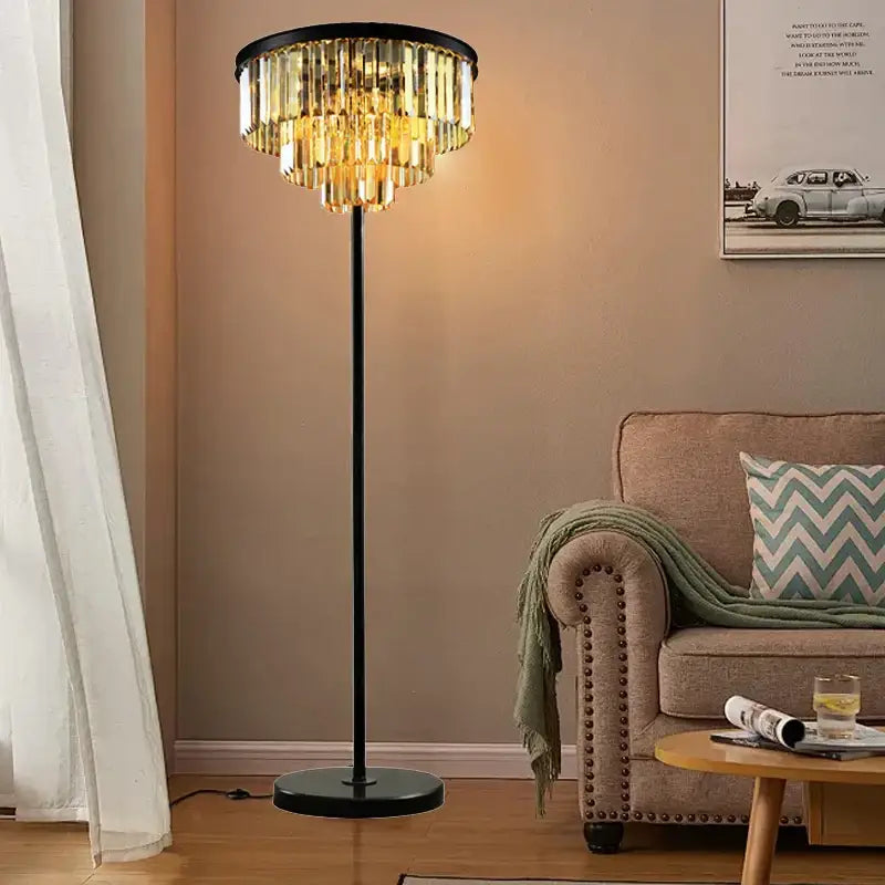 Modern luxury gray crystal black standing light living room lamp