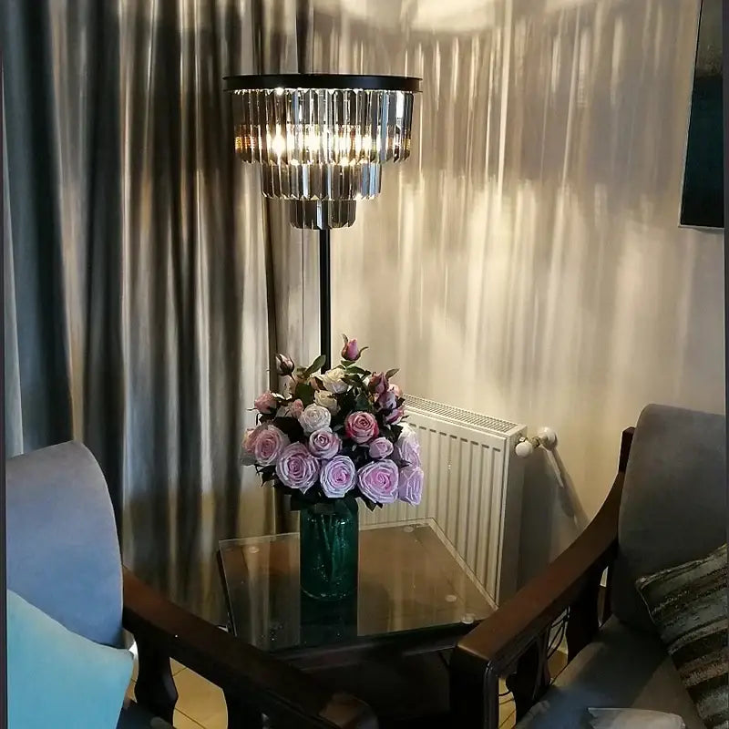 Modern luxury gray crystal black standing light living room lamp