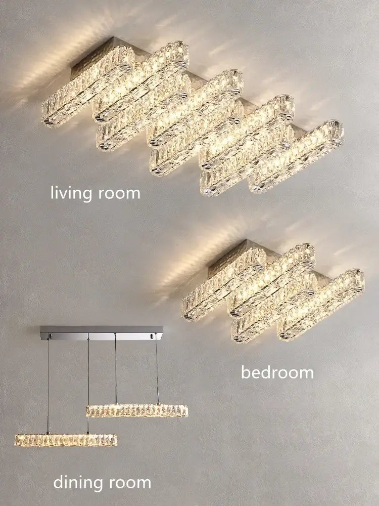 Modern luxury rectangular crystal ceiling chandelier living room led