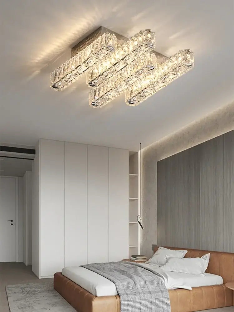 Modern luxury rectangular crystal ceiling chandelier living room led