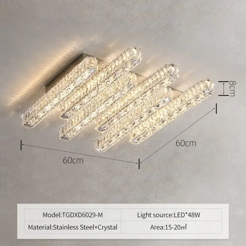 Modern luxury rectangular crystal ceiling chandelier living room led