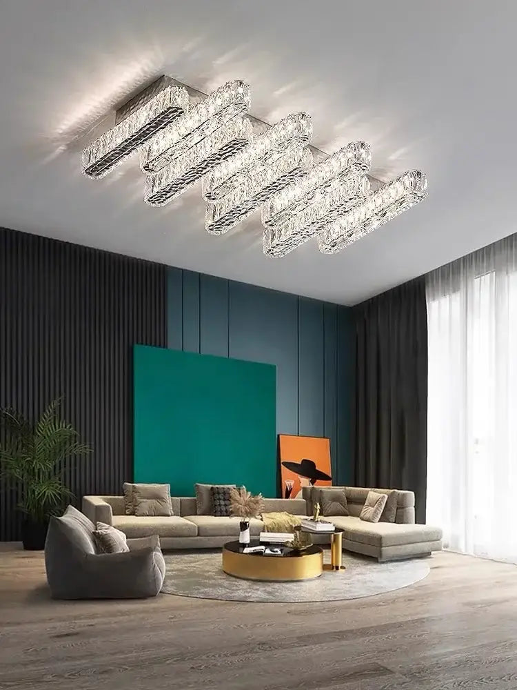 Modern luxury rectangular crystal ceiling chandelier living room led