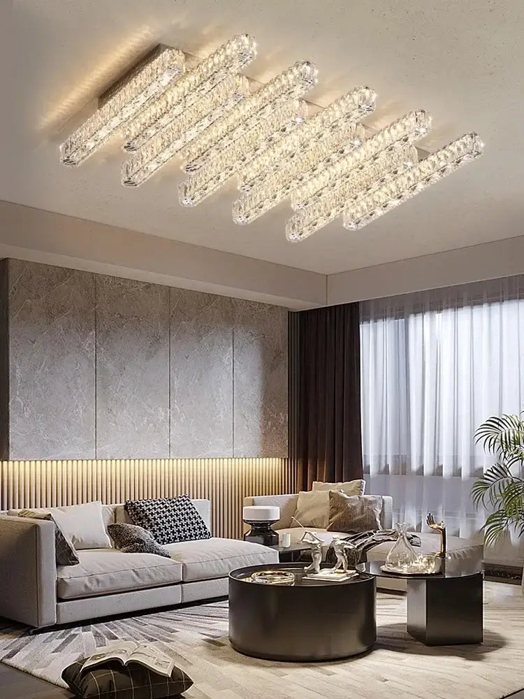 Modern luxury rectangular crystal ceiling chandelier living room led