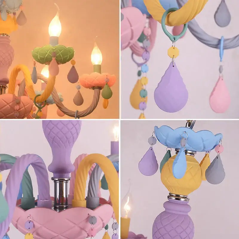 Modern macaron rainbow crystal chandelier childrens room pastel light