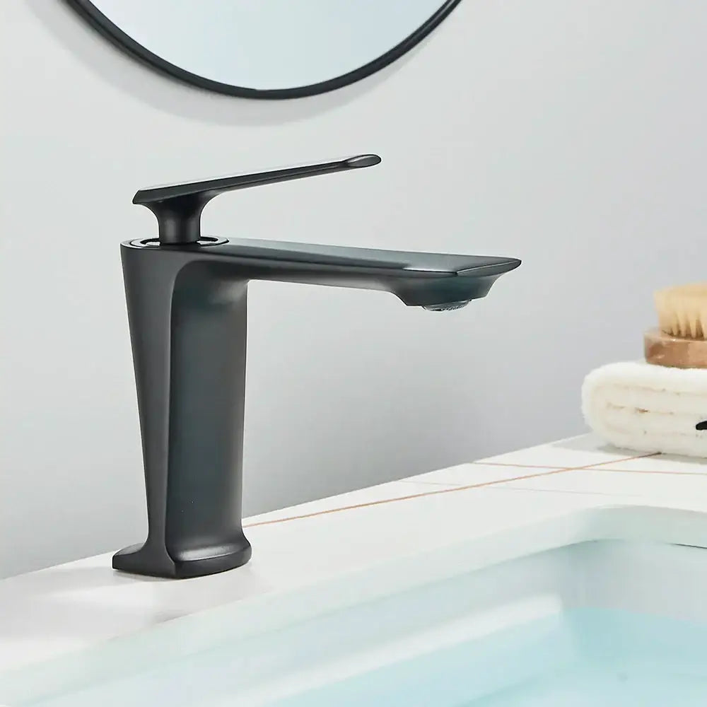 Modern matte black brass bathroom sink faucet