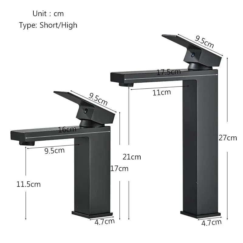 Modern matte black brass square basin faucet bathroom mixer tap