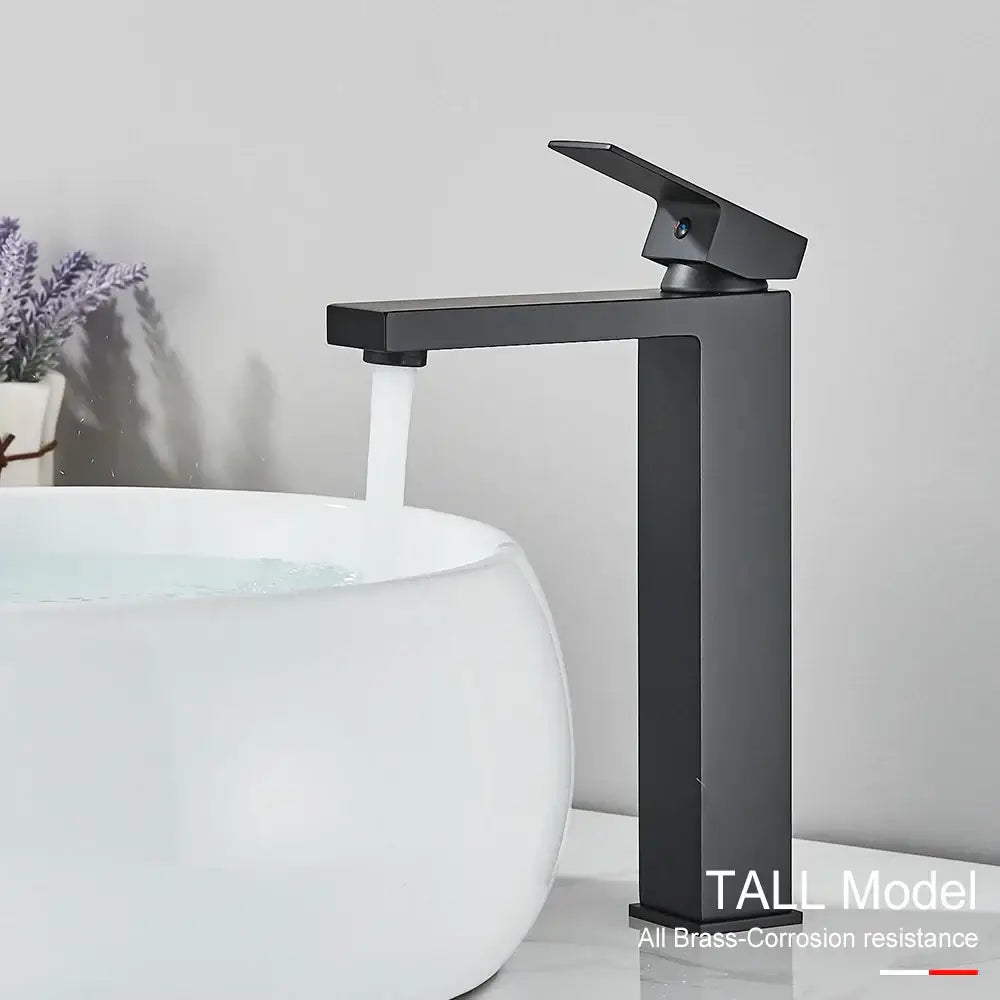Modern matte black brass square basin faucet bathroom mixer tap