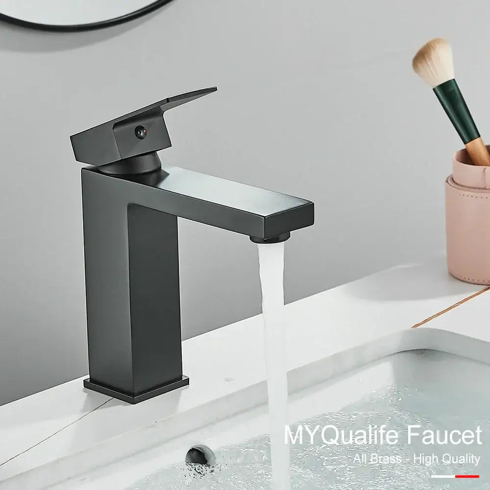 Modern matte black brass square basin faucet bathroom mixer tap