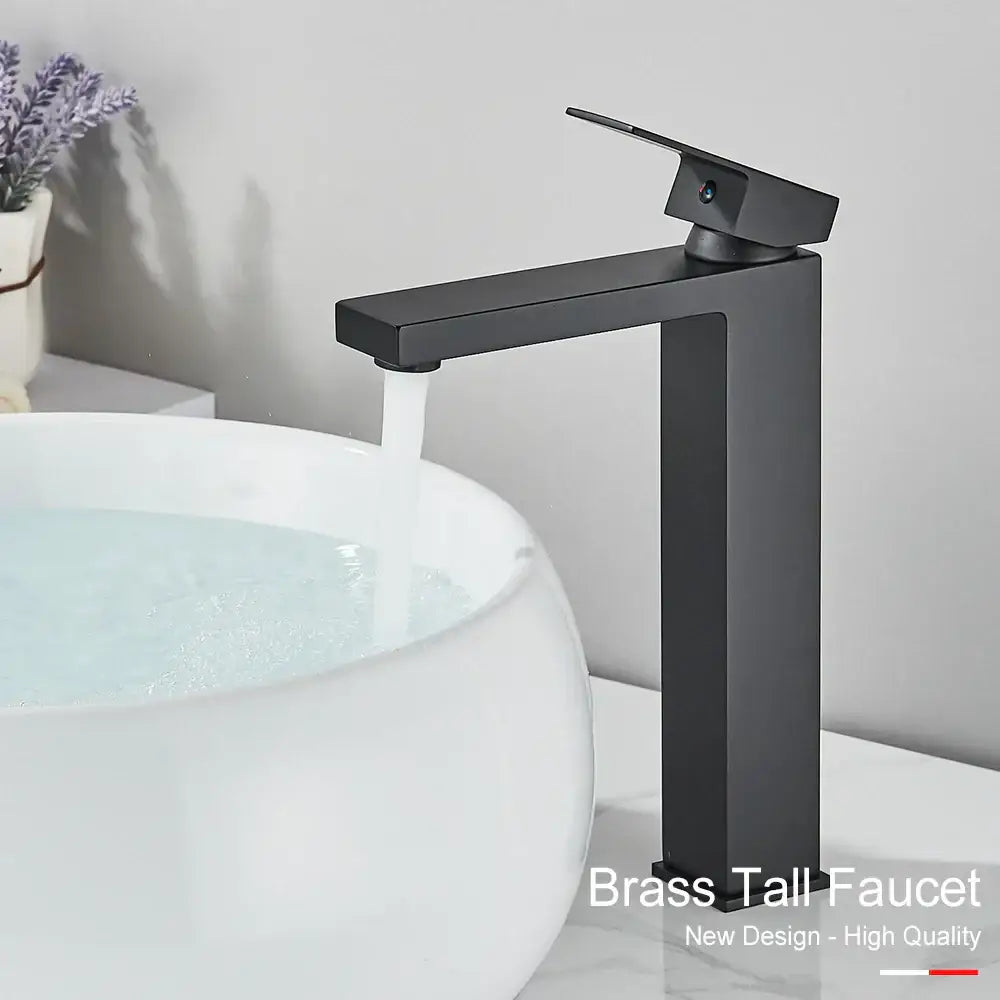 Modern matte black brass square basin faucet bathroom mixer tap