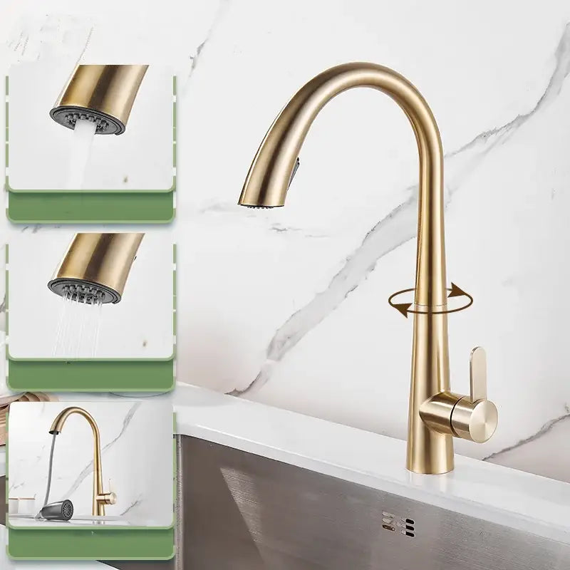 Modern matte black & brushed gold kitchen faucet with spring spout