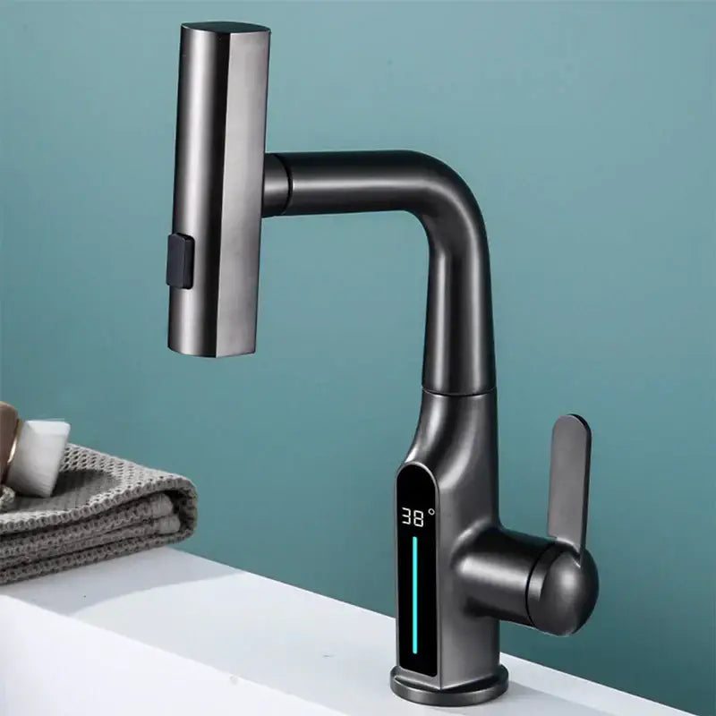 Modern matte black digital display waterfall basin faucet bathroom tap