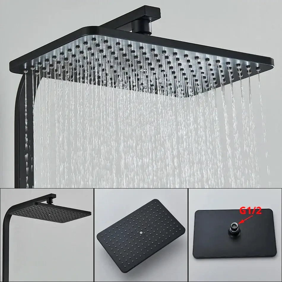 Modern matte black digital shower faucet set bathroom rain system
