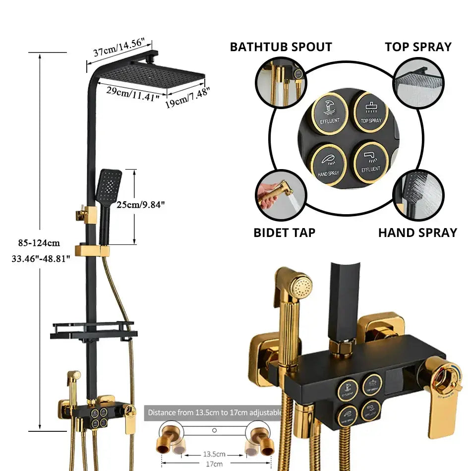 Modern matte black digital shower faucet set bathroom rain system